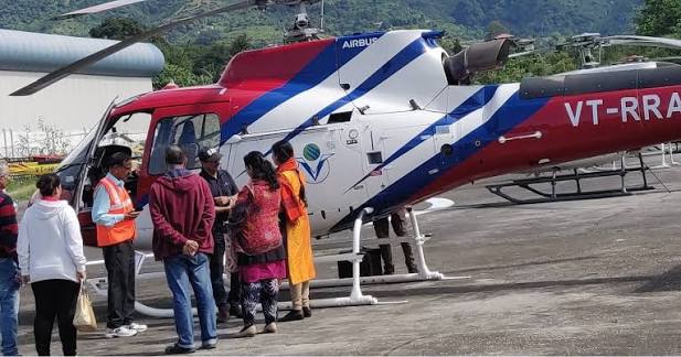 Boarding the helicopter